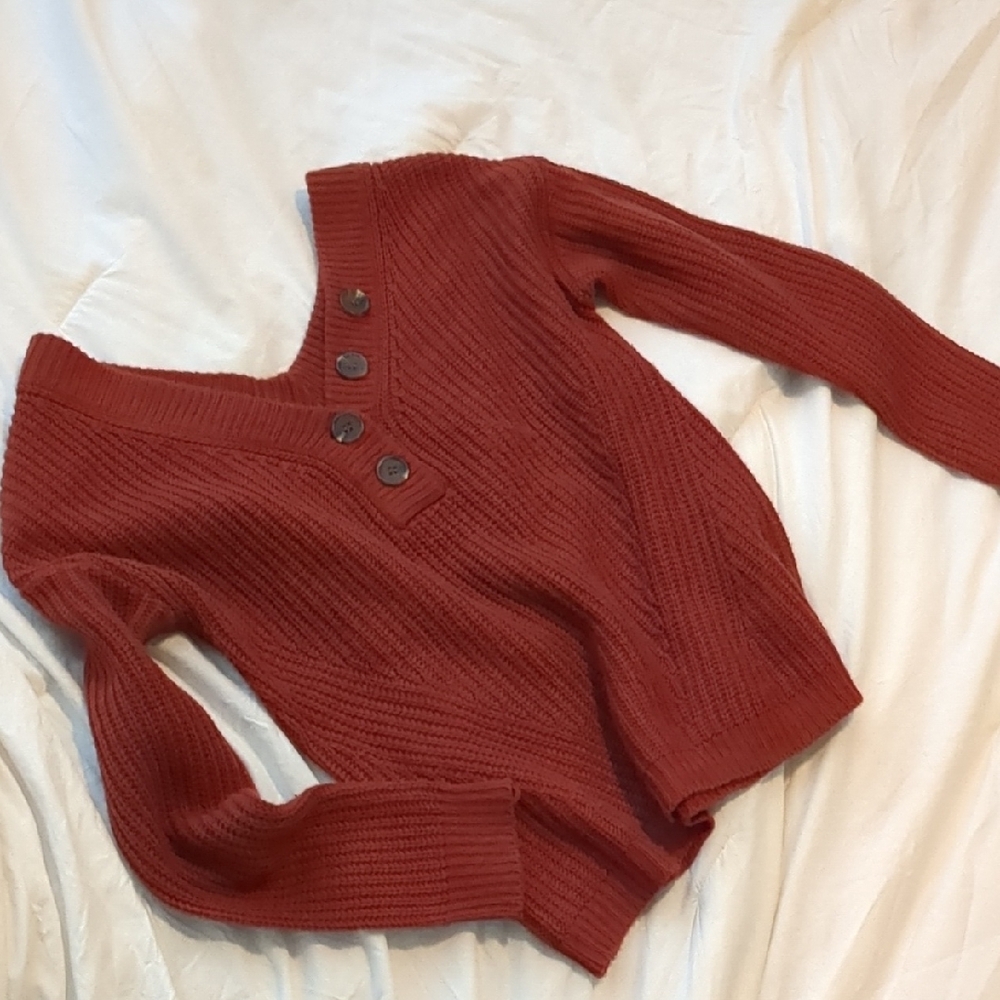 Maurices Rust V-Neck Sweater with Knitted Texture